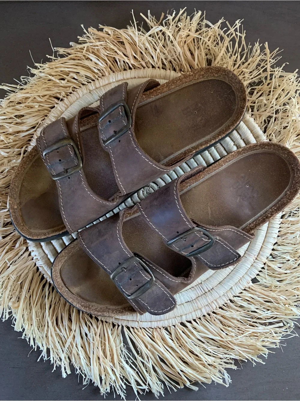 NUNN BUSH Brown Leather Buckle Slide Footbed Cork Sandals